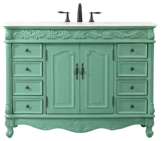 48" Single Bathroom Vanity, Vintage Mint With Ivory White Quartz