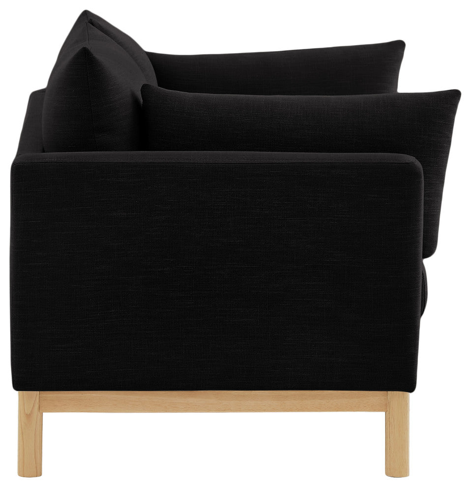 Langham Linen Textured Fabric Upholstered Loveseat, Black