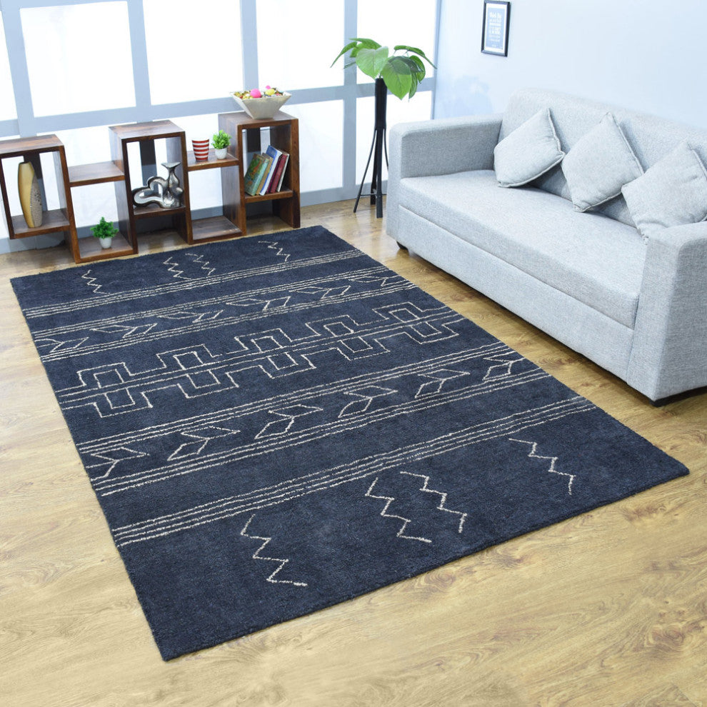 HAND KNOTTED LOOM SILK ECO-FRIENDLY AREA RUGS-Rectangle,Charcoal Beige,Geometric