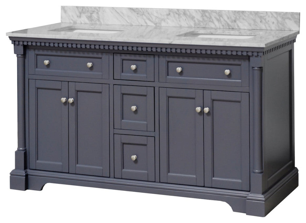 Sydney 60" Bathroom Vanity, Marine Gray, Carrara Marble, Double Sink