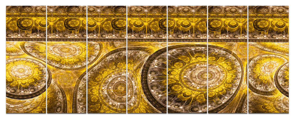 Golden Extraterrestrial Life Cells, Floral Canvas Art Print, 83"x32", 7 Panels