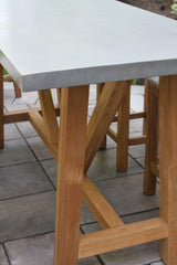 7-Piece Teak And Wicker Counter Height Dining Set, Grey Top/Saddle Stools