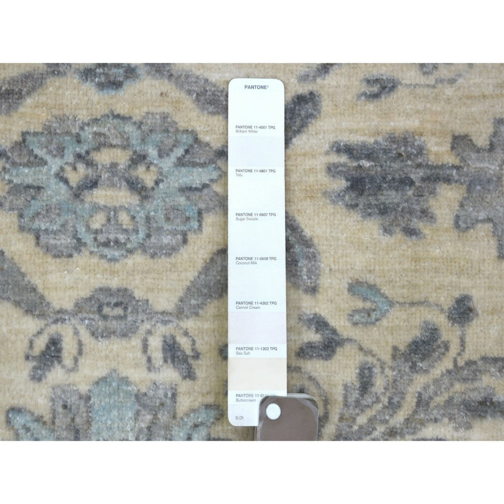 Ivory, Pure Wool Natural Dyes Hand Knotted, Fine Peshawar Rug, 6'2" x 8'9"