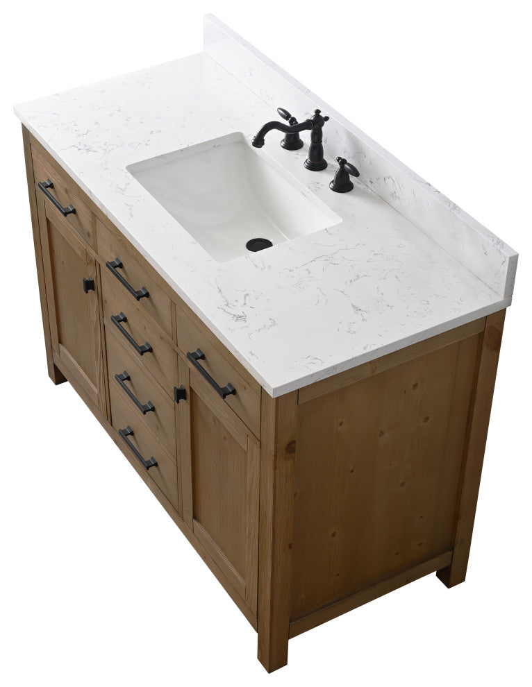 Jasper 48" Bathroom Vanity, Textured Natural, Ariston White Engineered Stone Top