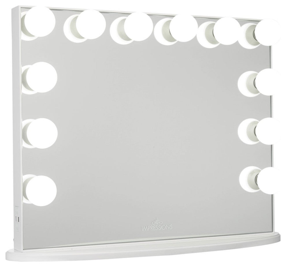 Hollywood Glow Plus Vanity Mirror, Glossy White, Frosted Bulbs, Non-Bluetooth