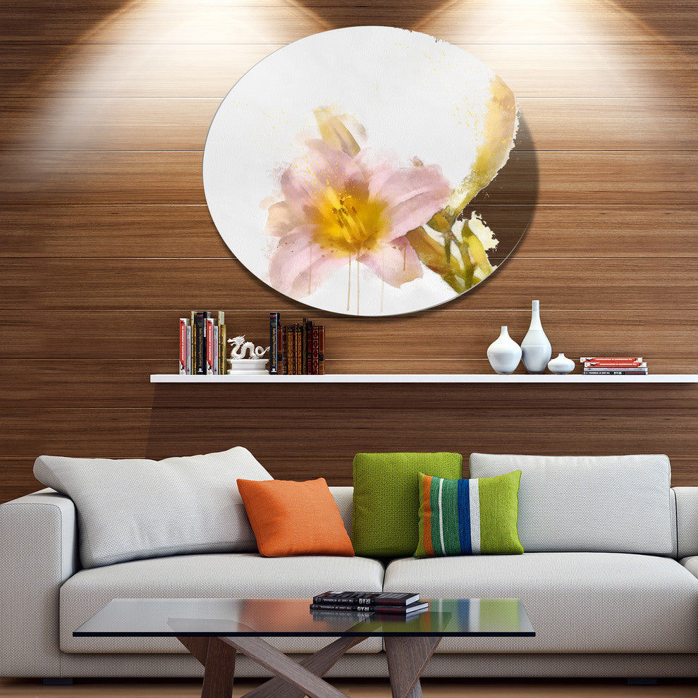 Watercolor Lily With Color Splashes, Floral Round Wall Art, 23"