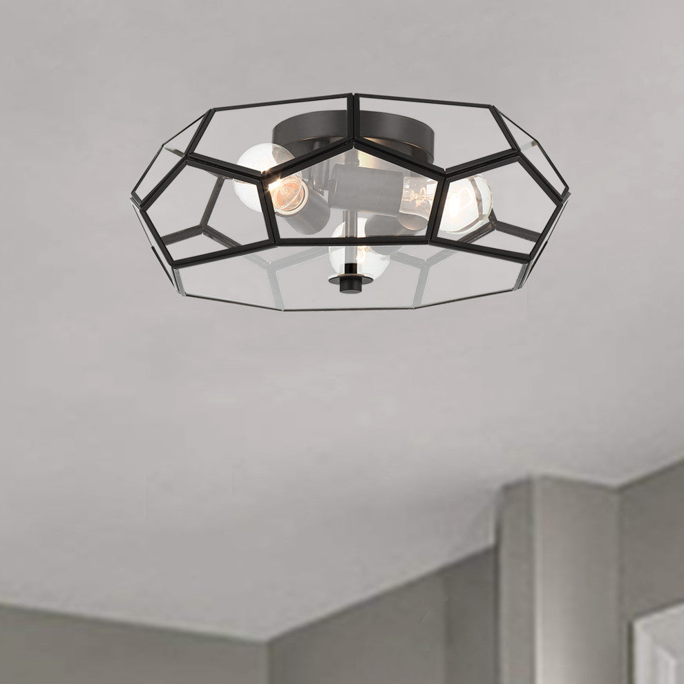 3 Light 15.75'' Unique/Statement Geometric Flush Mount, Black