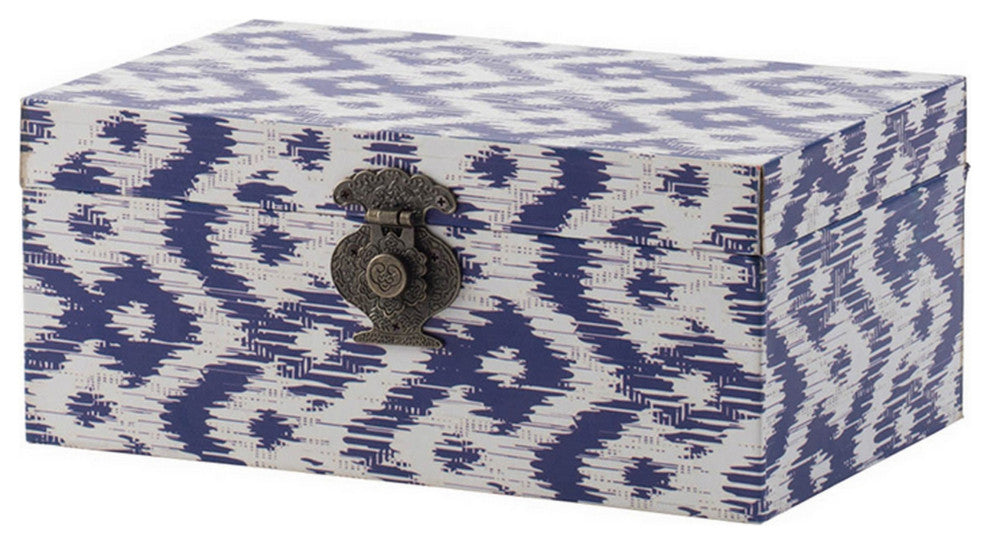Benzara 10" Wood Boxes, Classic Blue White Quatrefoil Design, 2-Piece Set