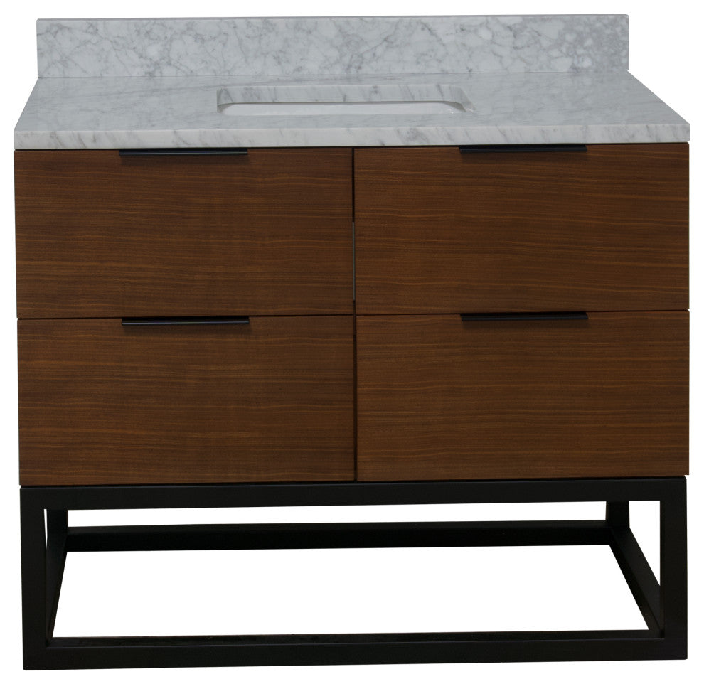 Mia 42" Bathroom Vanity, Walnut, Carrara Marble