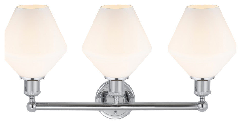 Cindyrella 3-Light 26" Vanity Light, Polished Chrome, Cased Matte White Shade
