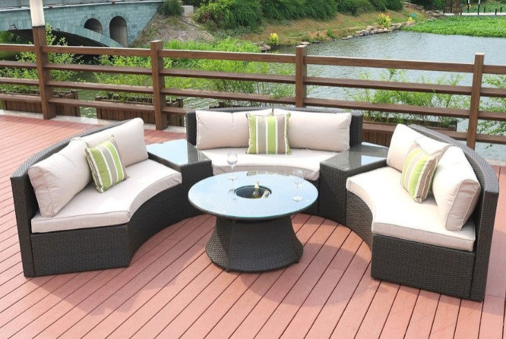 HomeRoots 6 Piece Black Half Moon Outdoor Sectional Set With Ice Bucket
