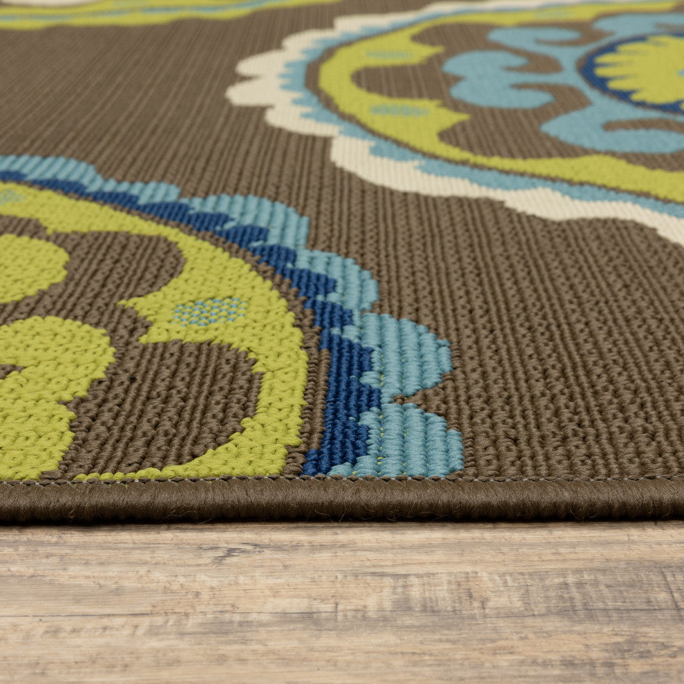 Oriental Weavers Caspian Brown/Green Medallion Indoor/Outdoor Rug 8'6"X13'