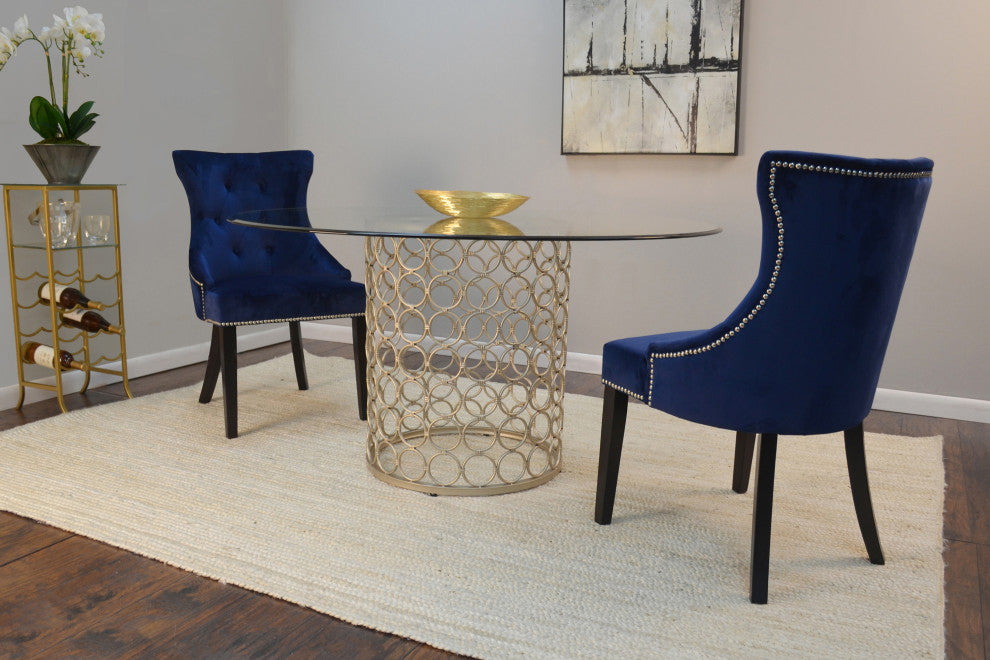 Megan Tufted Chair With Nailhead Trim, Blue/Espresso
