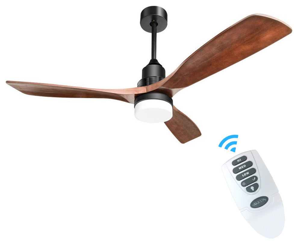 52" Solid Wood Ceiling Fan and Remote Control Reversible Blades, Matte Blck