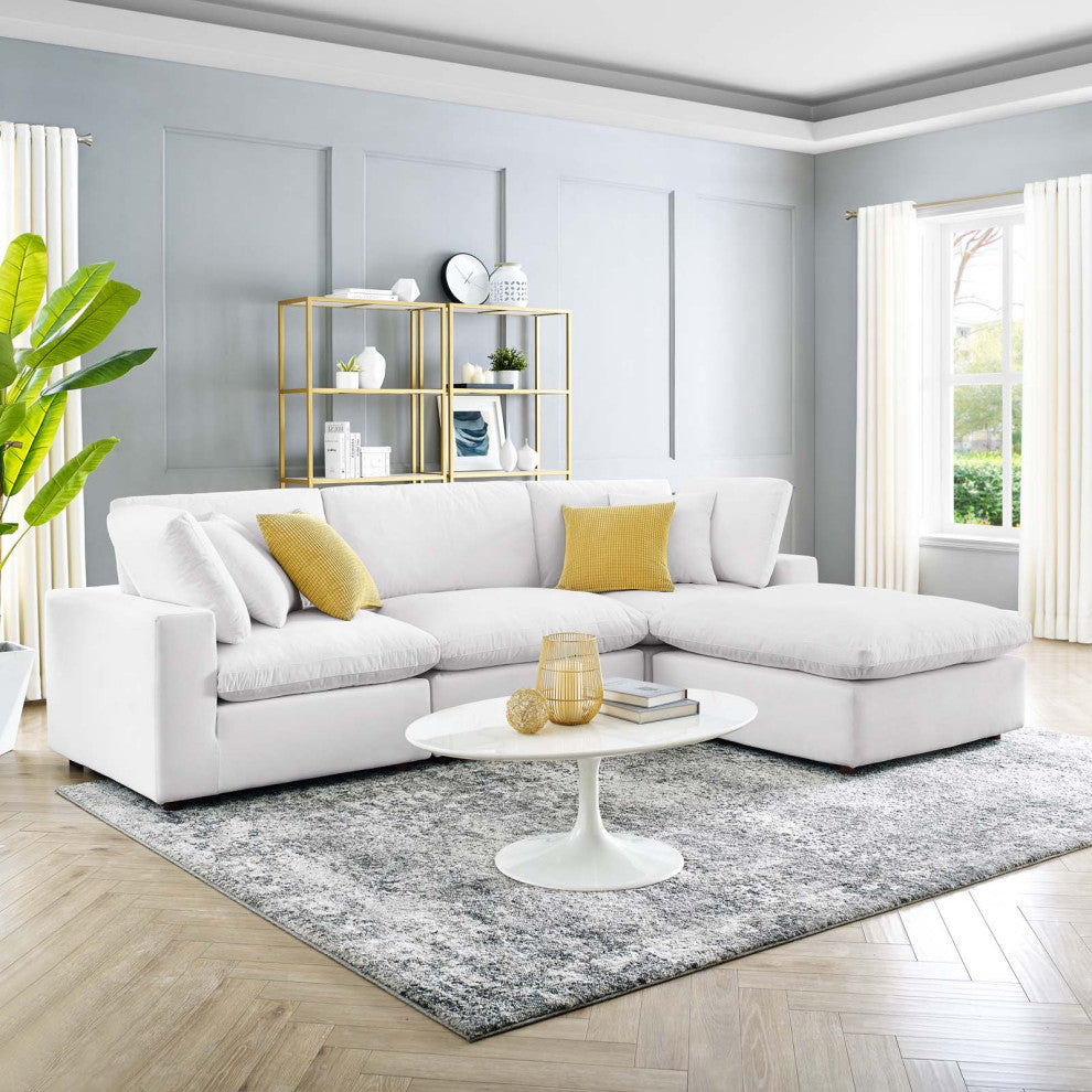 Sectional Sofa Set, Velvet, White, Modern, Living Lounge Hotel Lobby Hospitality