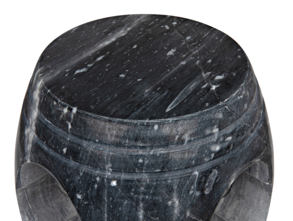 Noir Legend Handcrafted Round Side Table/Stool, Black Marble, 13.5" Dia.