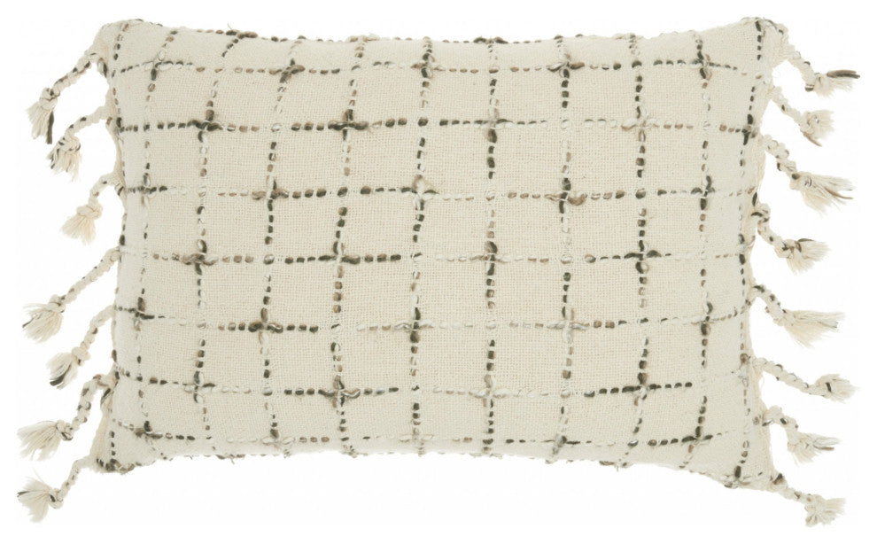 Brown and White Grid Detail Lumbar Pillow