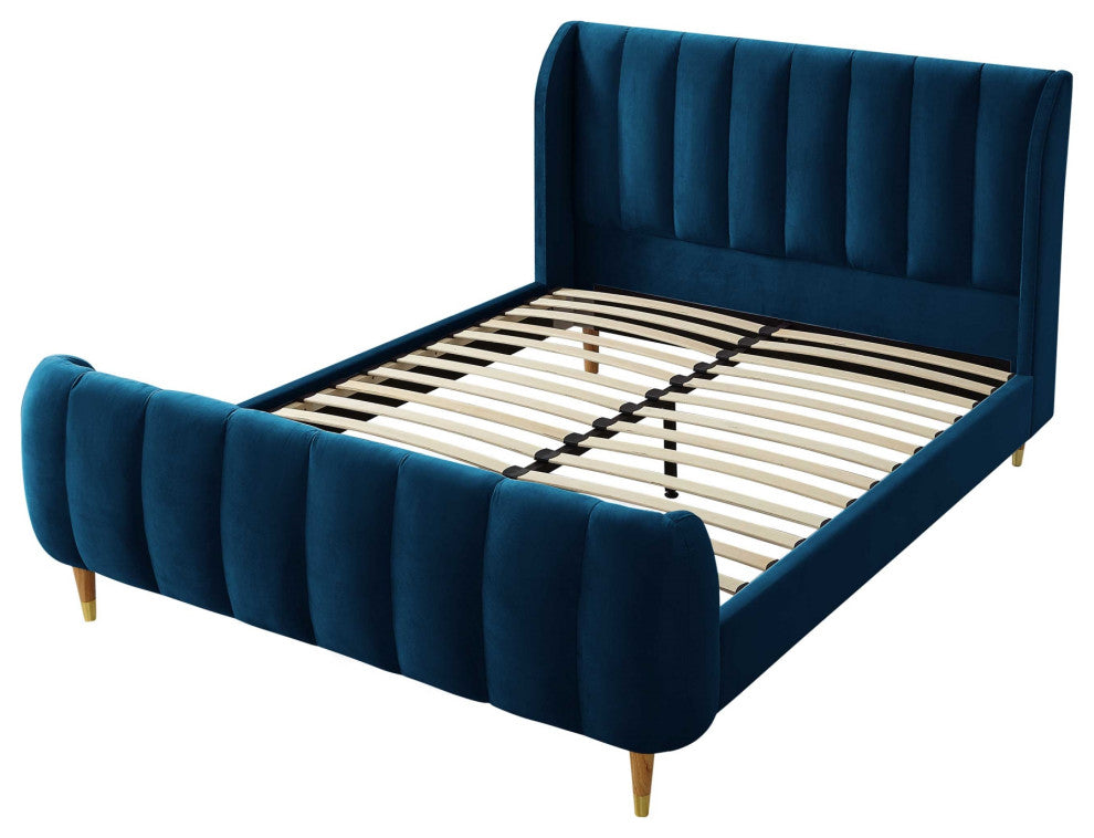 Loft Lyfe Eliyahu Bed Upholstered, Navy Velvet Queen
