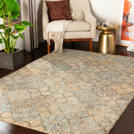 Surya Robin RBI-1005 2'x3' Rug, Teal/Sage/Taupe/Dark Brown/Cream/Olive/Beige