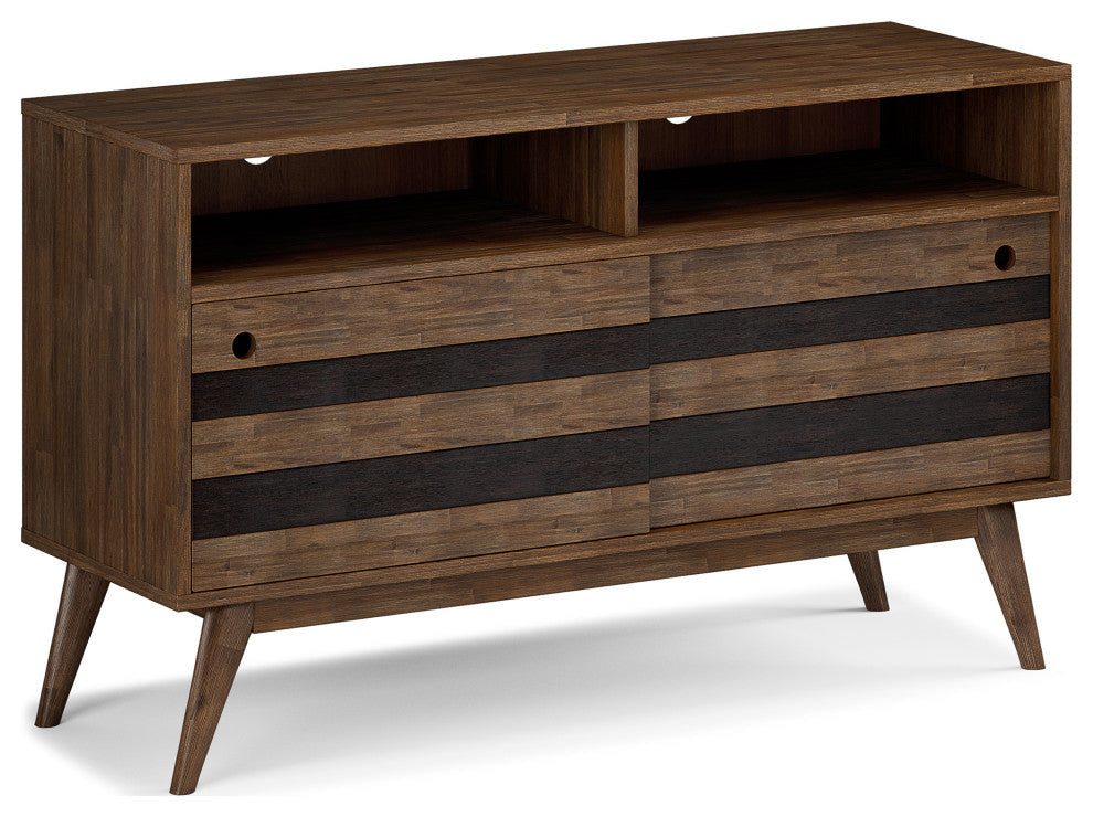 Clarkson Solid Acacia Wood TV Stand, Rustic Natural Aged Brown