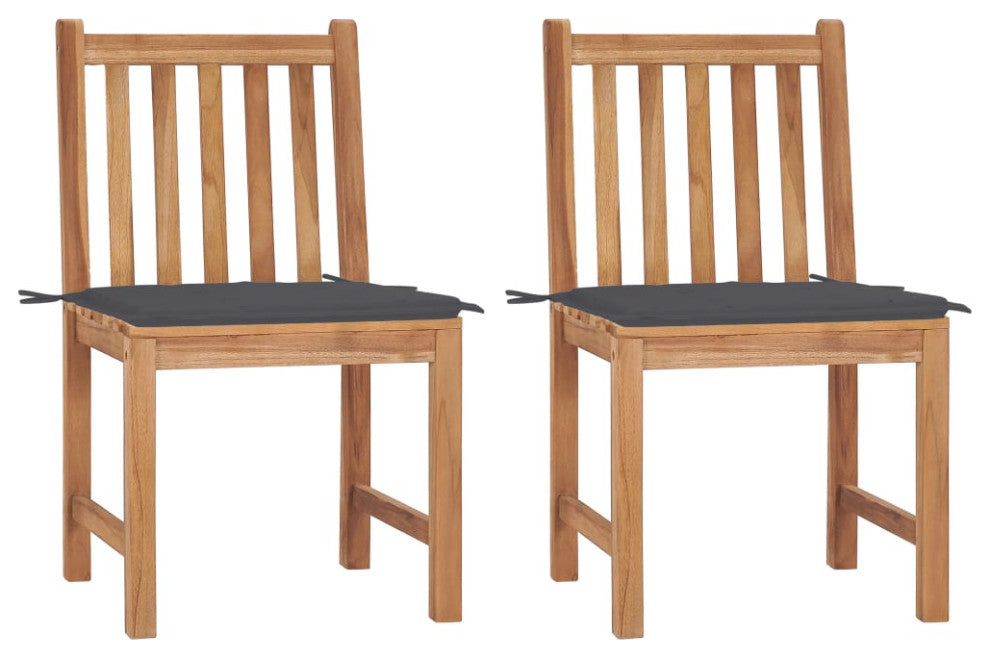 vidaXL 2x Solid Teak Wood Patio Chairs with Cushions Garden Lounge Seating