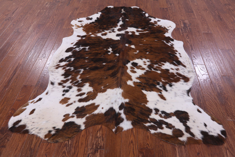 6' 10" X 6' 0" Brown and White Natural Cowhide Rug C2356