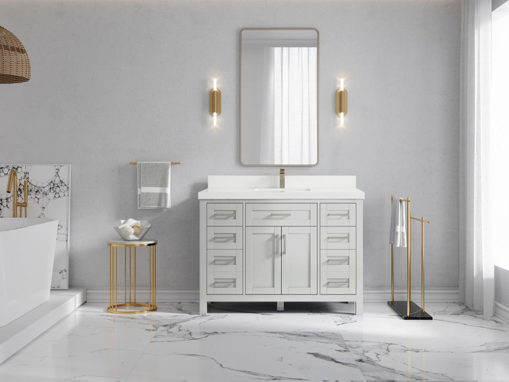 Cambridge 48 Single Sink Bath Vanity in Coventry Gray 2" White Quartz