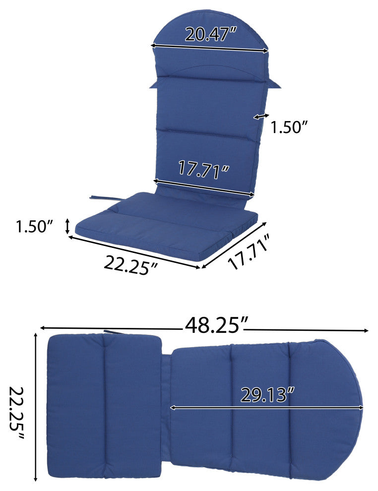 Outdoor Acacia Wood Folding Adirondack Chairs, Cushions, Set of 2, Dark Gray/Navy Blue