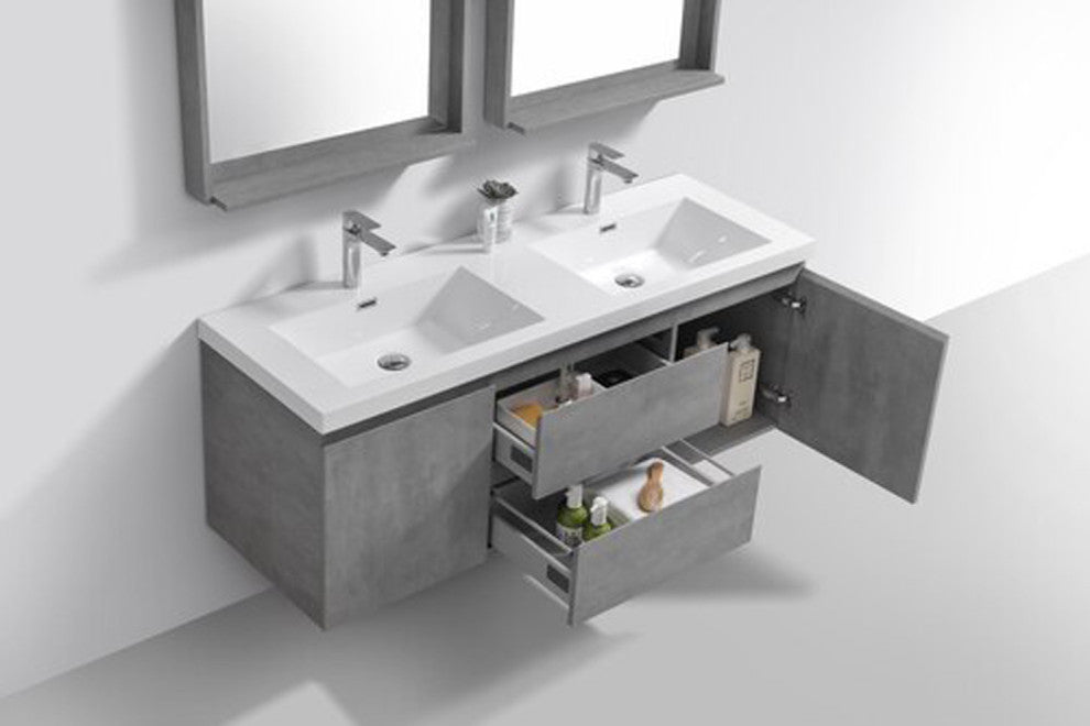 Alma-Pre 60" Cement Gray Double Sink Vanity With White Sink, Grey