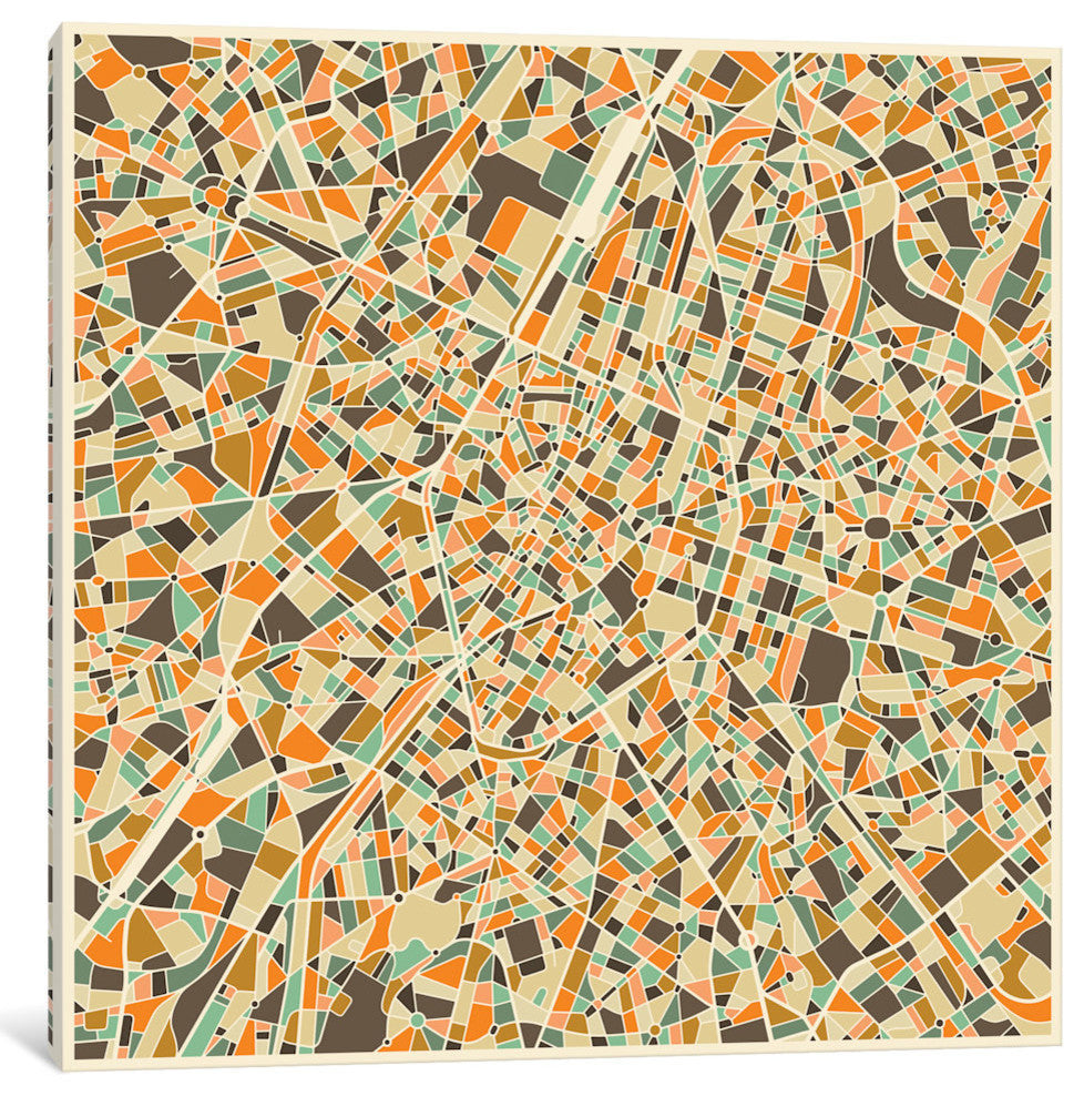"Abstract City Map of Brussels" by Jazzberry Blue, 37x37x1.5