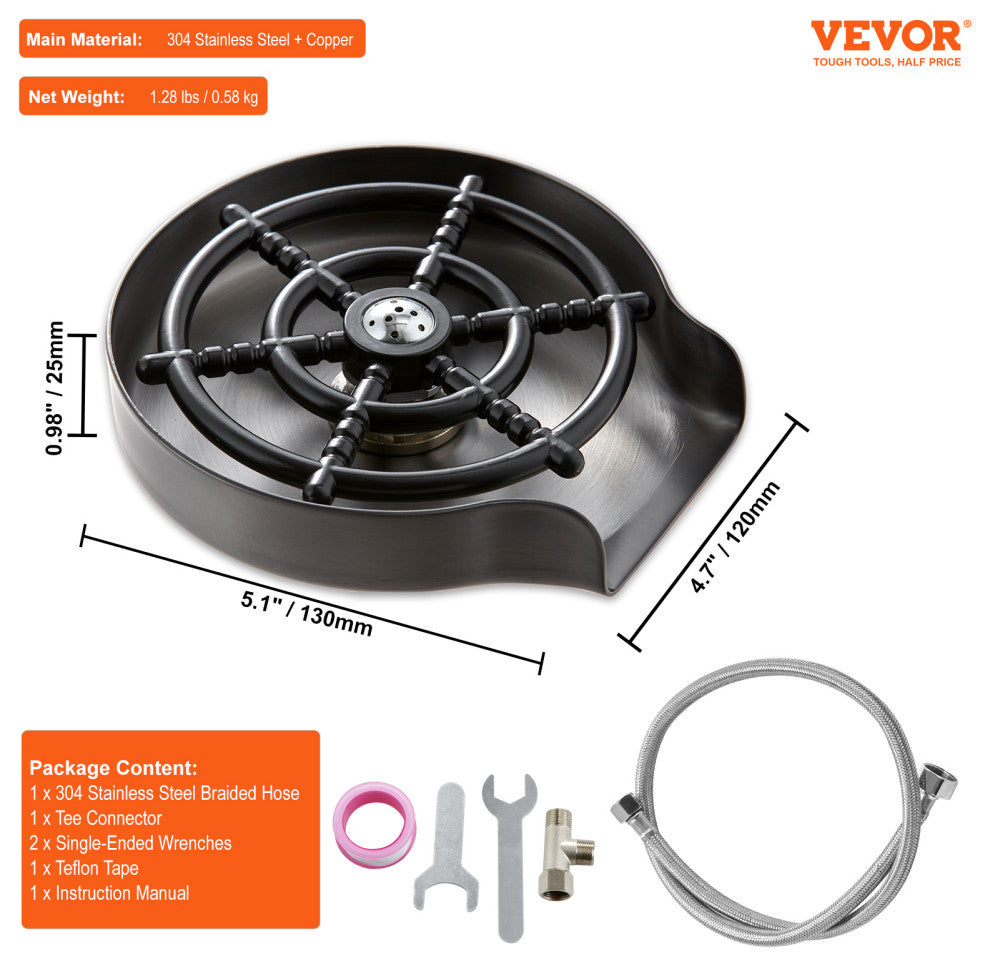 VEVOR Glass Rinser 10-Hole 360Â° Rotating Stainless Steel Washer ABS Cup Holder