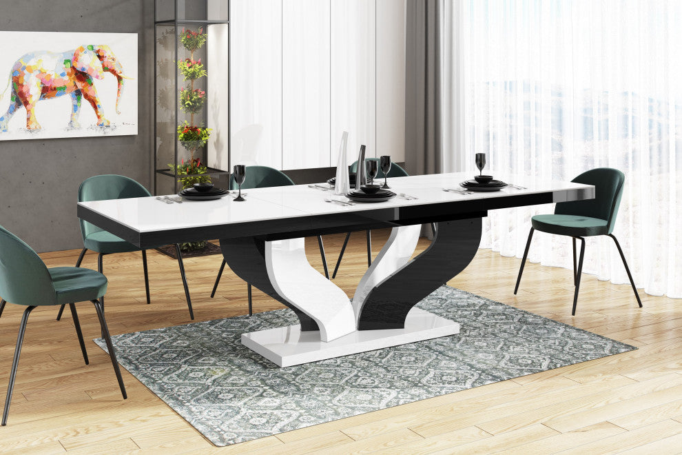 AVIVA Dining Table Set With 6 Chairs, White/Black/Green