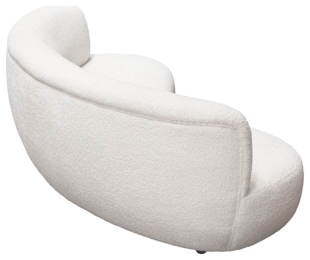 Simone Curved Sofa in White Faux Sheepskin Fabric