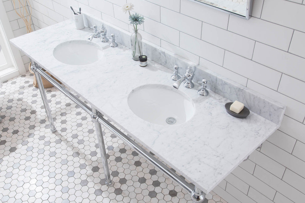 Embassy 72" Wide Double Wash Stand, P-Trap, Countertop With Basin, Faucet