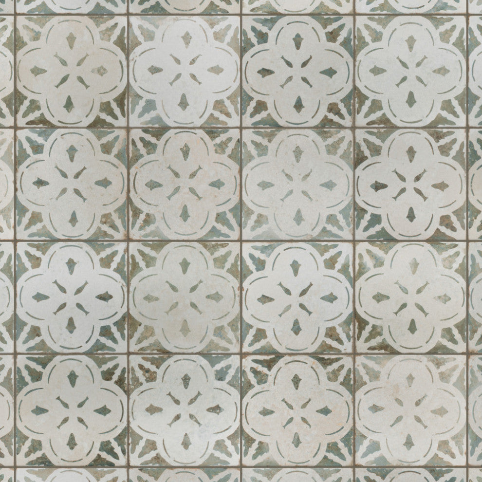 Kings Aurora Encaustic Ceramic Floor and Wall Tile, Sage Green