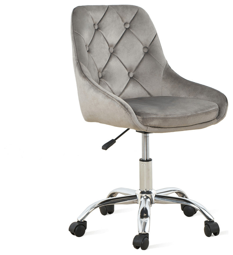 Gray Tufted Velvet Swivel Adjustable Height Office Desk Chair