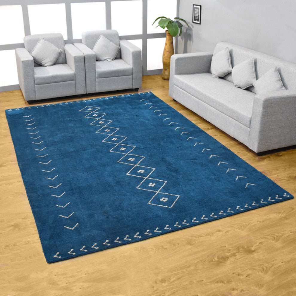 HAND KNOTTED LOOM SILK ECO-FRIENDLY RUGS-6'x9',Rectangle,Blue Beige,Contemporary