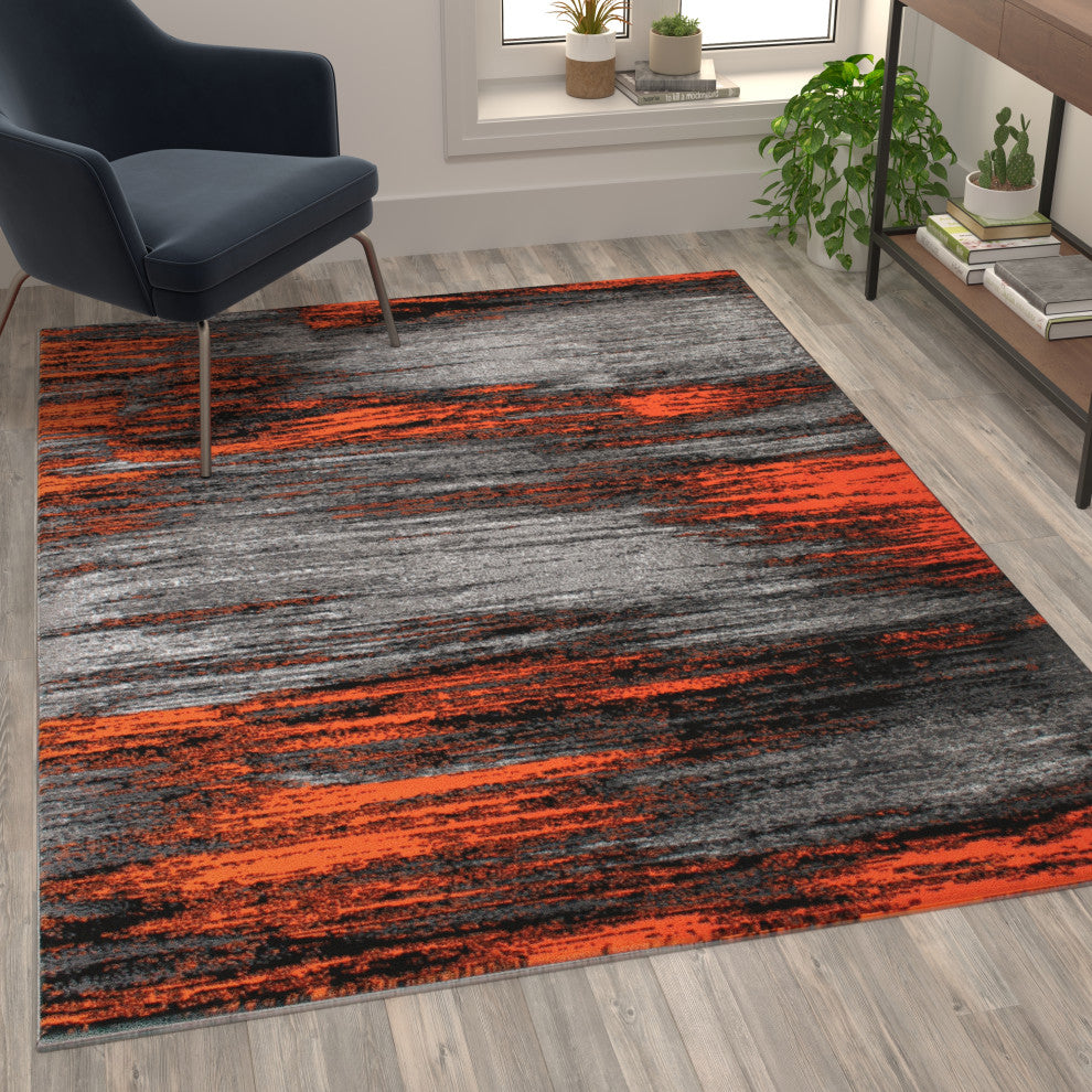 Angie Collection Rectangle 5' x 7' Scraped Design Area Rug, Orange