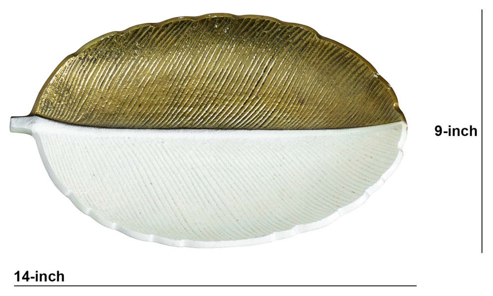 14in. Gold and White Leaf Decorative Accent Tray