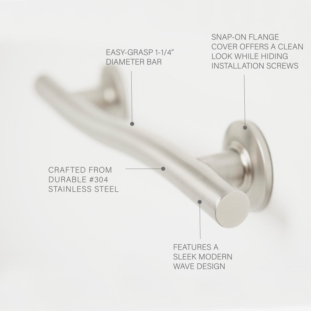 Wave Design Shower Grab Bar, Satin Stainless, 18"