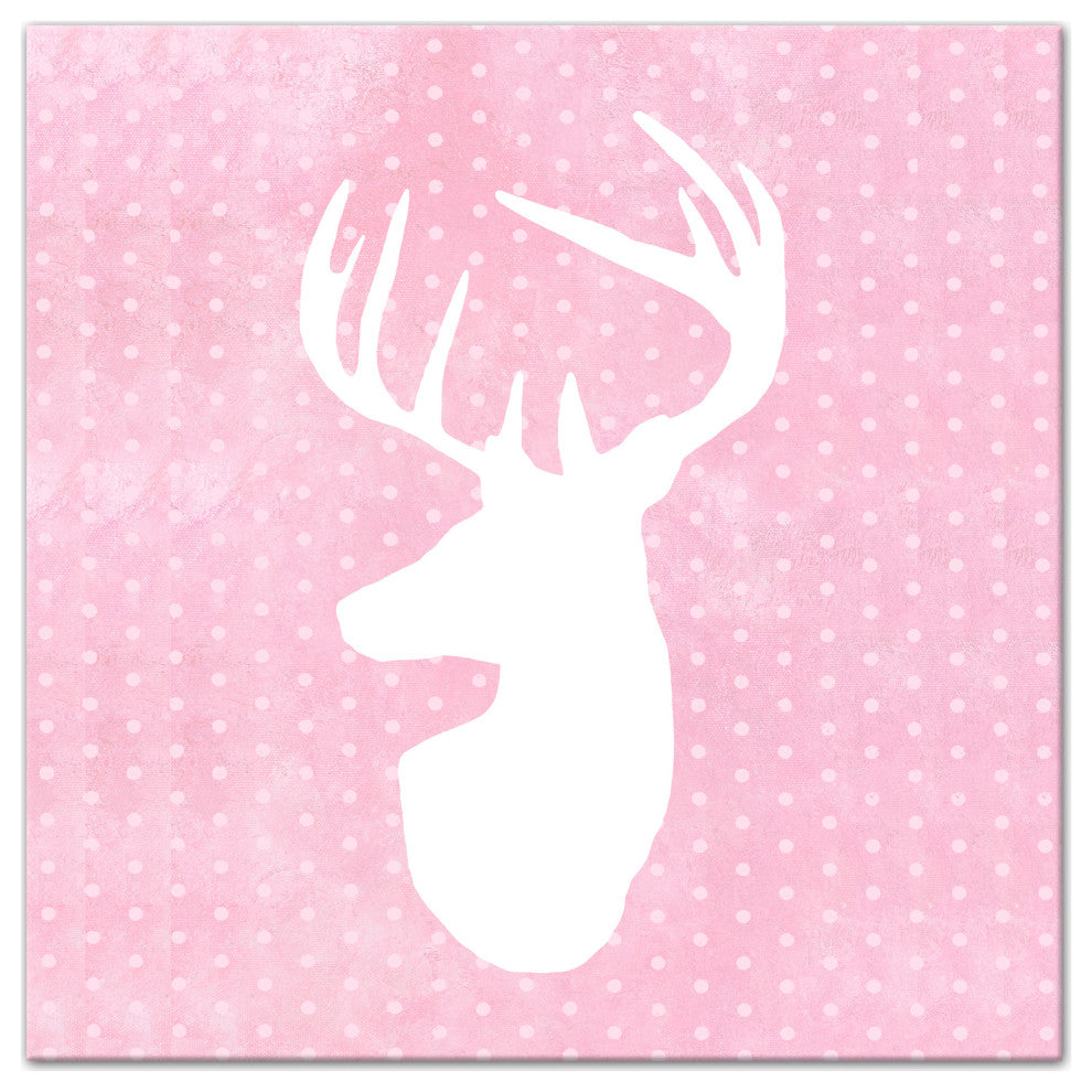 Deer Polka Dots Pink 20x20 Canvas Wall Art