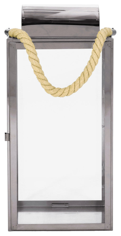 Brianna Outdoor 19" Modern Stainless Steel Lantern, Silver