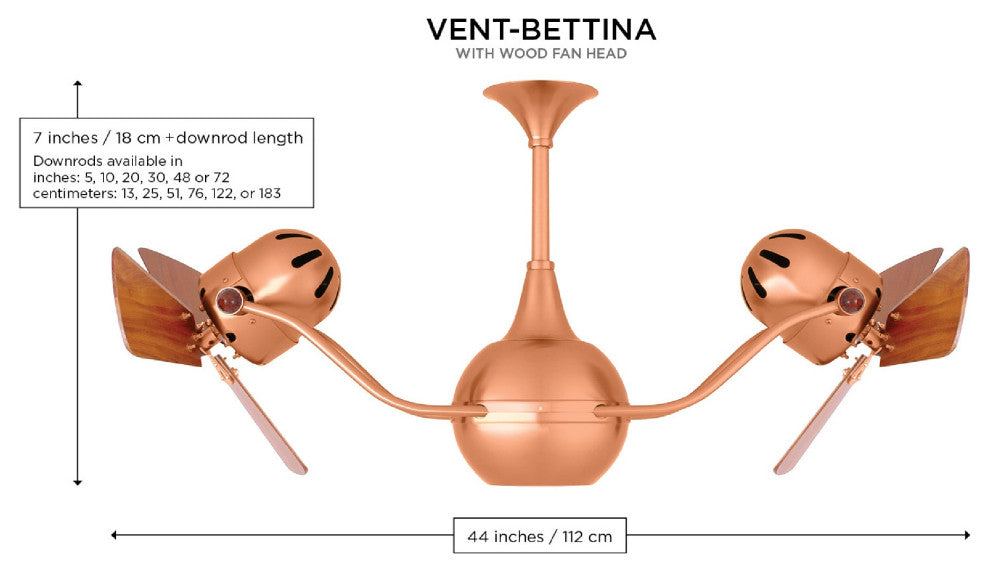 Vent Bettina Rotational Ceiling Fan With Mahogany Blades, Brushed Brass