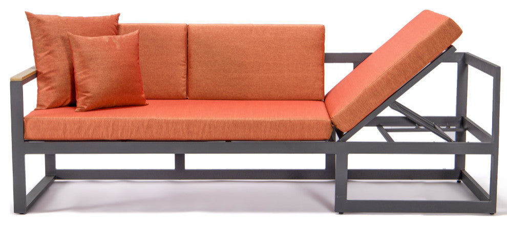 LeisureMod Chelsea Modern Black 3 Piece Outdoor Aluminum Sectional Set for Patio, Orange