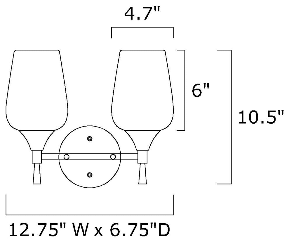 13 in. 2-Lights Matte Black Vanity Light With Clear Wine Glass Shades