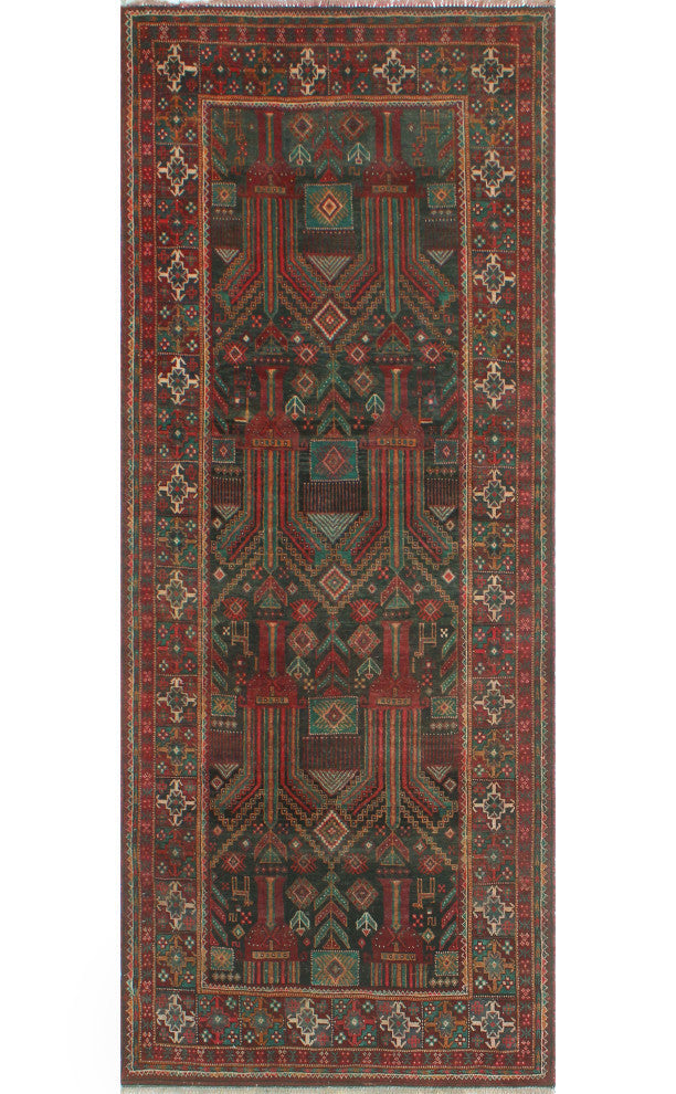 Fine Vintage Distressed Jemila Charcoal/Burgundy Runner, 3'7x8'11
