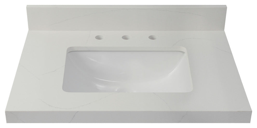 Chantilly White Quartz Top With Mounted White Rectangular Ceramic Basin, 31"