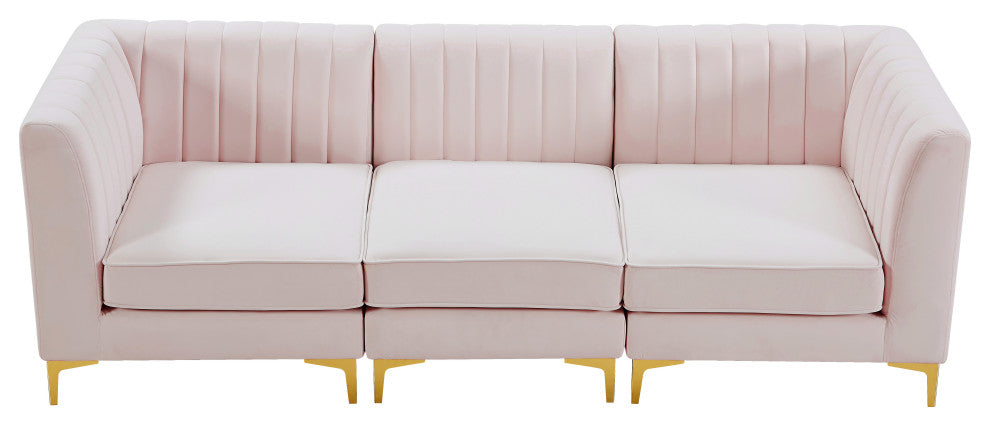 Alina Velvet Upholstered 3-Piece Modular Sectional, Pink