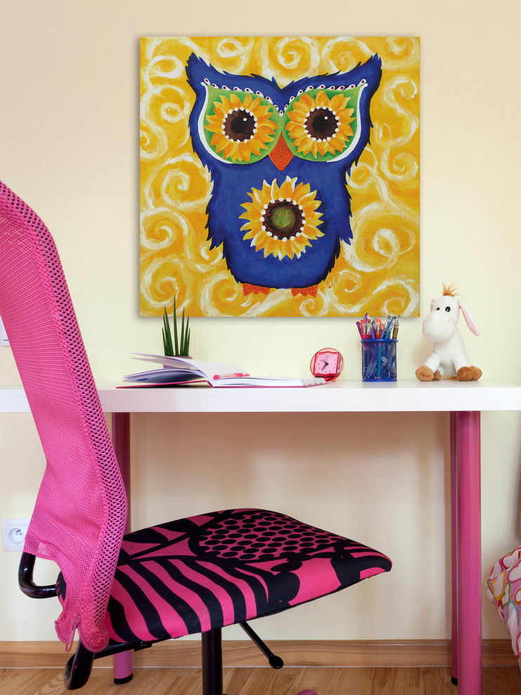 Marmont Hill, "Sunflower Eyed Owl" by Nicola Joyner on Wrapped Canvas, 18x18