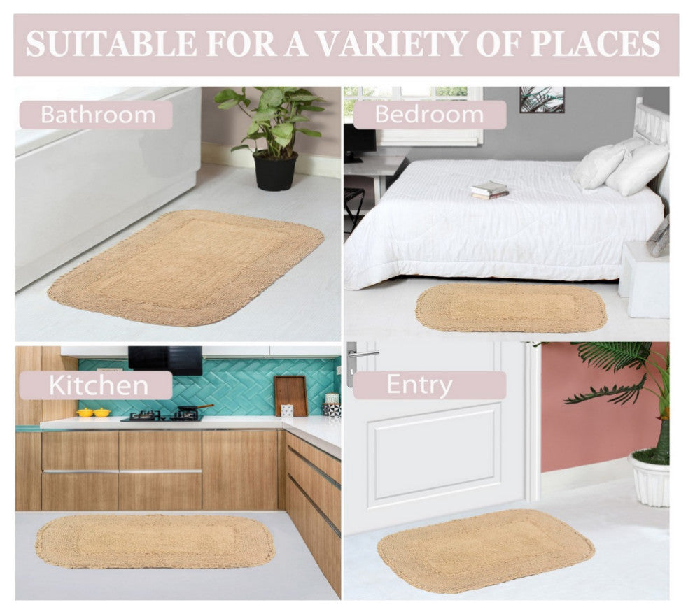 Radiant Collection Bath Rugs Set, 21x34 Rectangle, Linen